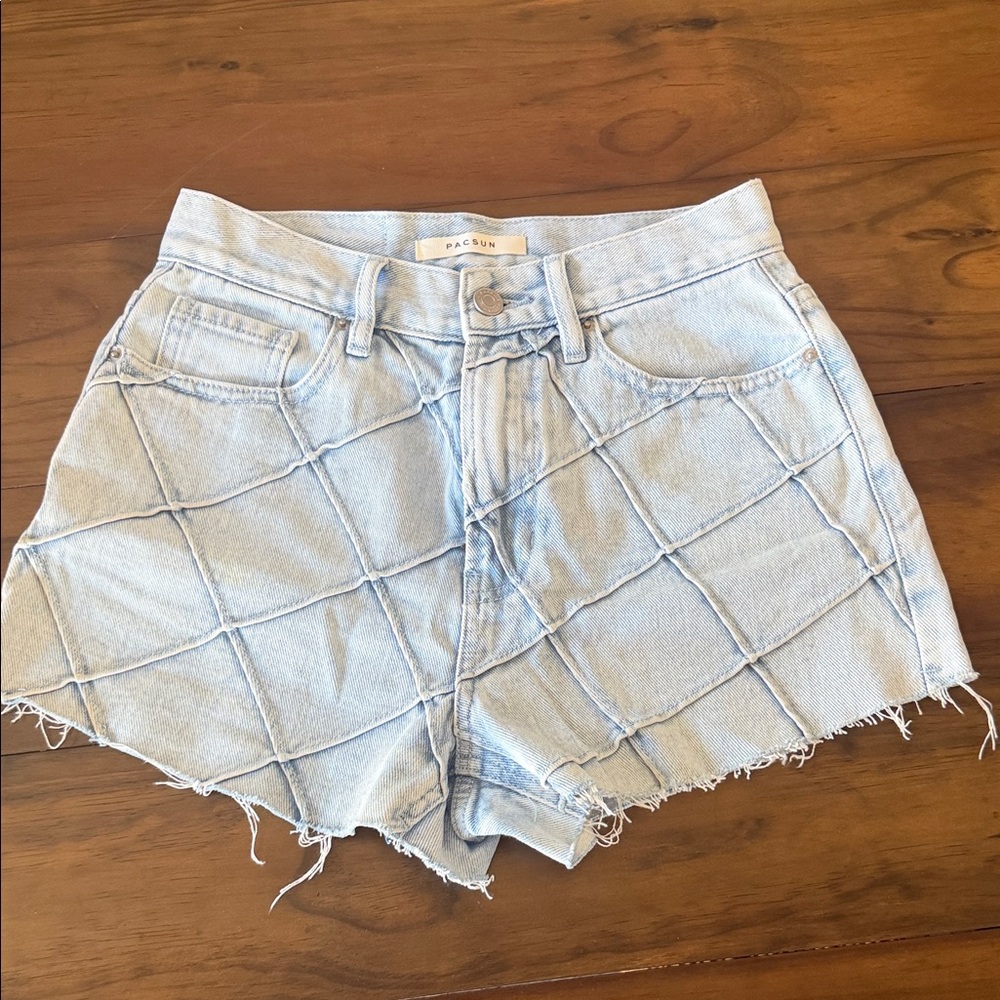 PacSun Light Wash Quilted Patchwork Denim Shorts